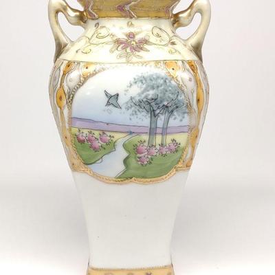 Imperial Nippon Jeweled Flying Bird Scene Vase