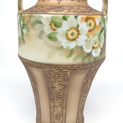 Nippon Moriage White Floral Porcelain Vase