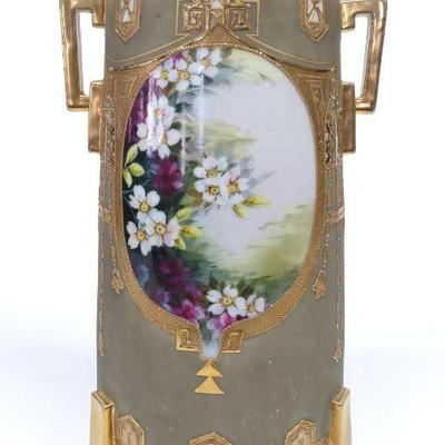Nippon Floral Painted Geometrical Decorated Vase