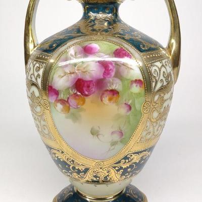 Nippon Dark Green & Gold Floral Urn Vase
