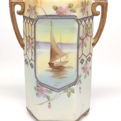 Nippon Nautical Sail Boat Painted Vase