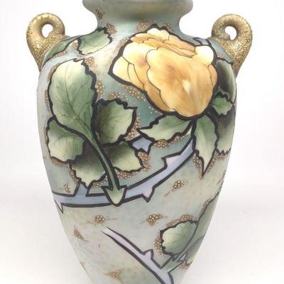 Nippon Art Nouveau Floral Beaded Vase