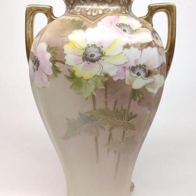 Nippon Floral Painted Footed Urn Vase