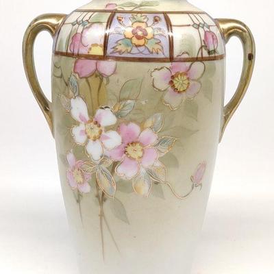 Nippon Cherry Blossom Floral Painted Vase