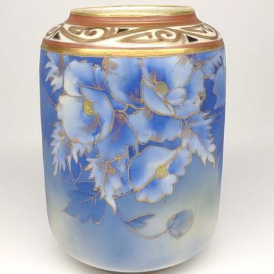 Nippon Bright Blue & Gold Floral Vase