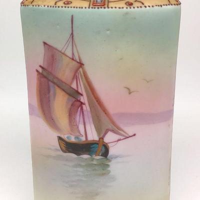 Nippon Nautical Sailboat Painted Porcelain Vase