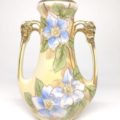Nippon Floral Blue & Gold Decorated Vase