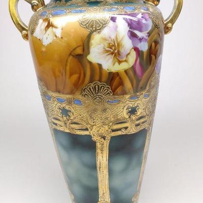 Nippon Colorful Floral Gold Decorated Vase