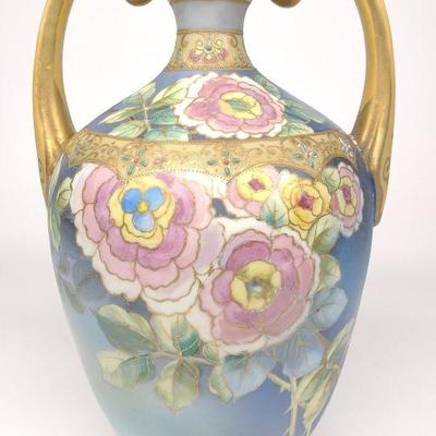 Nippon Floral Jeweled Enamel Porcelain Vase