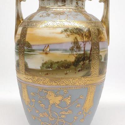 Nippon Painted Sailboats on Lake Scene Vase