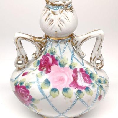 Nippon Enamel Beaded Rose Porcelain Vase