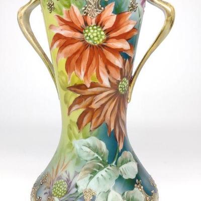 Nippon Floral Poinsettia Decorated Vase