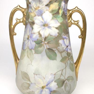 Nippon Floral Blue & Gold Painted Vase