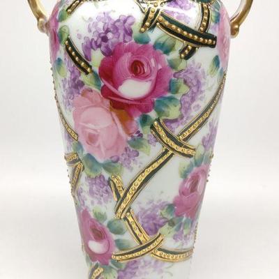 Nippon Pink & Purple Floral Porcelain Vase