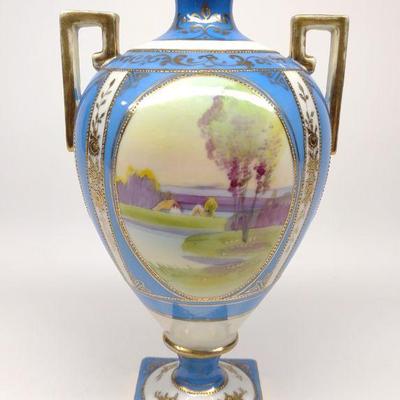 Nippon Blue Pond Landscape Bolted Urn Vase