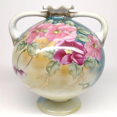 Nippon Pink Floral Squatted Ruffled Vase