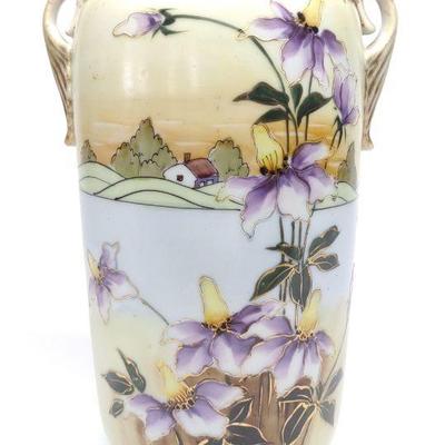 Imperial Nippon Landscape & Iris Painted Vase