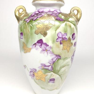 Nippon Floral Purple Clematis Painted Vase