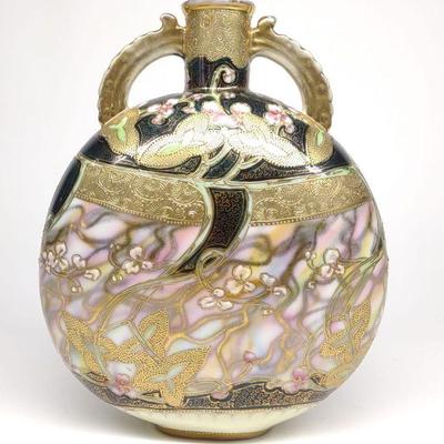 Nippon Pink Enamel Swirl Porcelain Vase