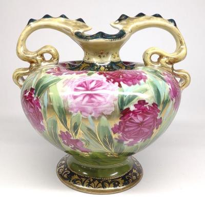 Nippon Pink Floral Painted Porcelain Vase