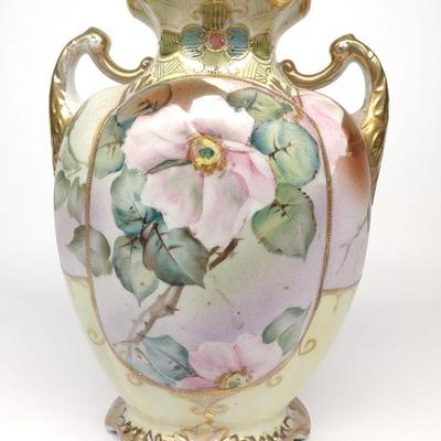 Nippon Pink Floral Art Deco Decorated Vase