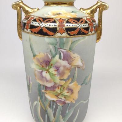 Nippon Purple & Yellow Floral Handled Vase