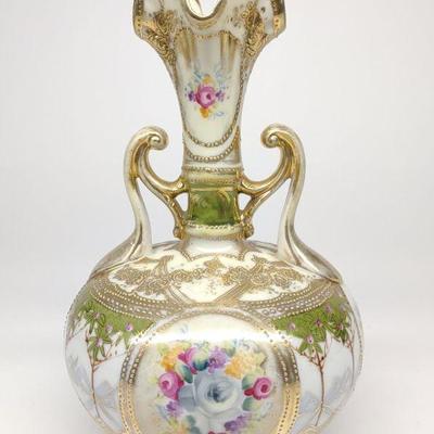 Nippon Floral Rose & Gold Squatted Vase