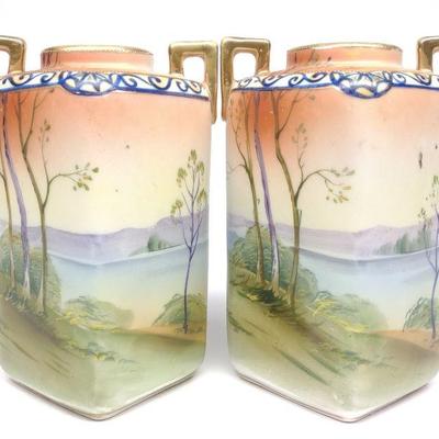 Pr of Nippon Scenic Lake Landscape Vases