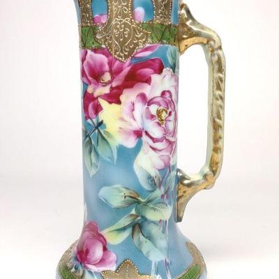 Nippon Pink Rose, Gold & Blue Painted Pitcher