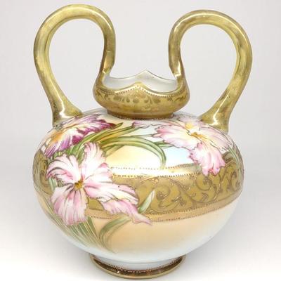 Nippon Pink Iris & Gold Floral Squatted Vase