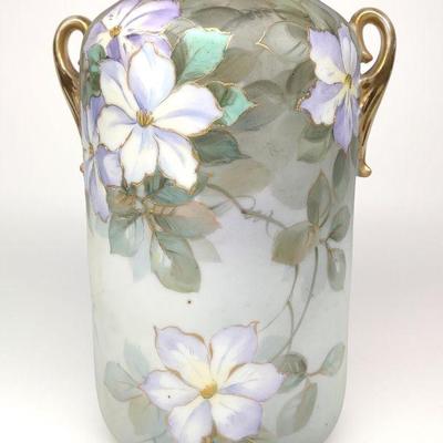 Nippon Blue Floral Double Handled Vase