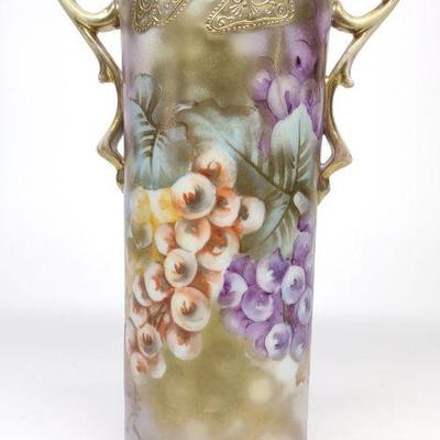 Nippon Hand Painted Grapes Porcelain Vase