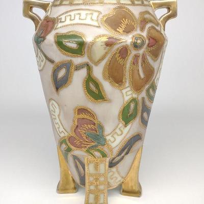 Nippon Colorful Floral Gold Footed Vase