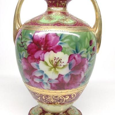 Nippon Floral Burgundy & Gold Urn Vase