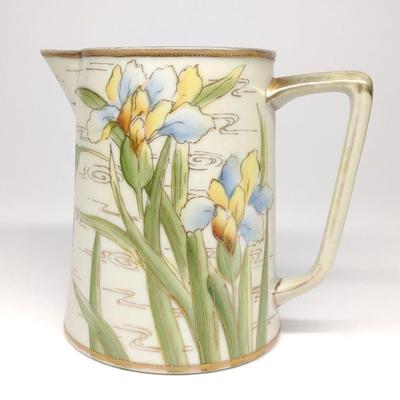 Nippon Iris Flowers on Water Painted Small Pitcher