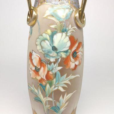 Nippon Footed & Jeweled Floral Poppy Vase
