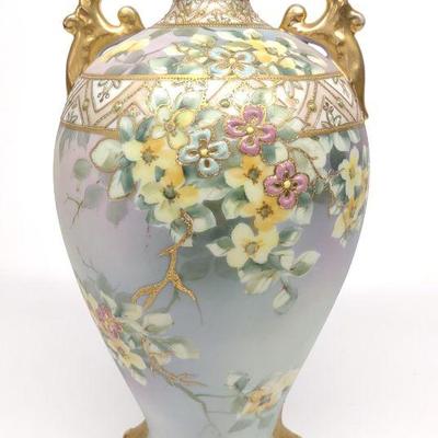 Nippon Floral Motif & Gold Footed Porcelain Vase