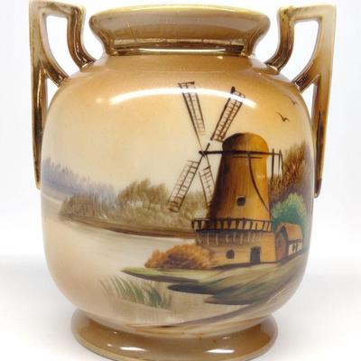 Nippon Dutch Windmill Scenic Painted Vase