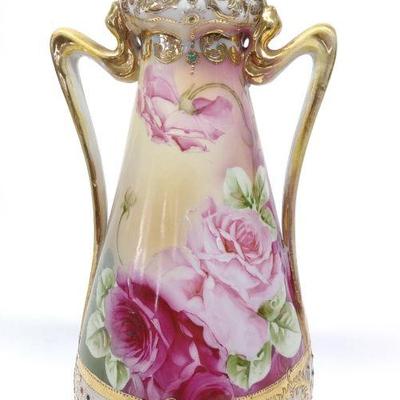 Nippon Art Deco Pink Rose & Gold Porcelain Vase