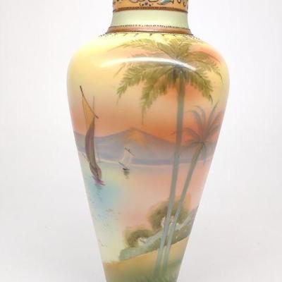 Nippon Nautical Sailboat Painted Vase