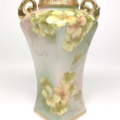 Nippon Floral Gold Outlined Square Vase