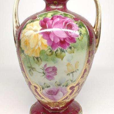 Royal Kinran Nippon Burgundy Rose Urn Vase