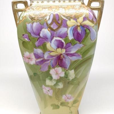 Nippon Rectangular Purple Floral Decorated Vase