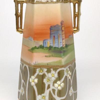 Nippon Scenic Ruins Jeweled Vase