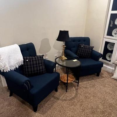 Pair of navy club chairs 