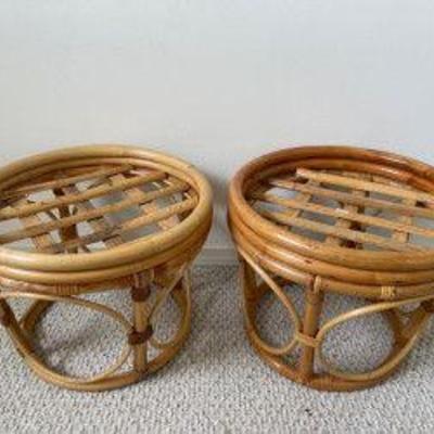 Two Rattan Tables or Plant Stands - Missing Glass Tops