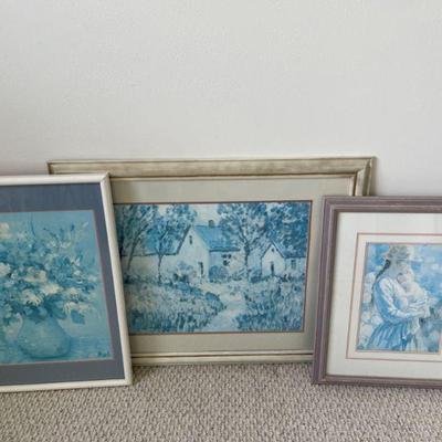 (3) Blue Framed Blue Art Prints