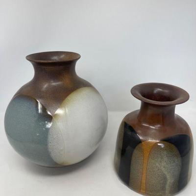 (2) 1970s Pottery Craft USA Mid-Century Vases