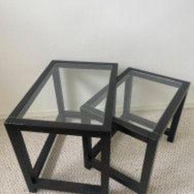 Black Painted Wood Glass Top Nesting Tables