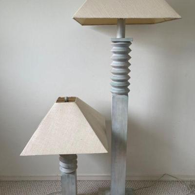 Matching Blue-Gray Lamps - Standing and Tabletop